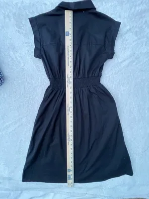 Black Button-Front Shirtdress with Smocked Waist‎ thumbnail 11