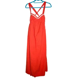 Free People Poppy Midi Dress L Orange Criss Cross Open Back Cotton Boho thumbnail 3