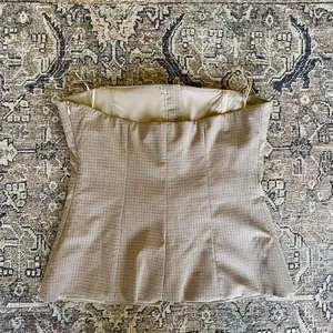 NWT Zara Checkered Plaid Covered Button Corset Strapless Top in Tan - S thumbnail 8