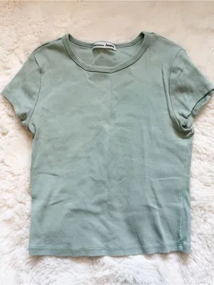 Reformation Ribbed Short Sleeve Tee XS - Green thumbnail 1