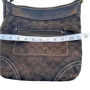 Coach #10403 purse black signature logo jacquard bronze hardware thumbnail 6