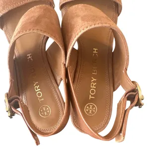 Tory Burch Selby Block Heel Sandals Ambra‎ Suede 75mm Size 8 thumbnail 4