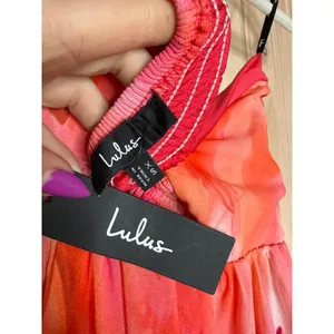 NWT Lulus Aysel Coral Pink Abstract Strapless Bustier Midi Dress Cruise Vacay XS thumbnail 7