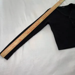 John Galt Brandy Melville Black Ribbed Button Front V-Neck Cardigan Cropped OS thumbnail 6