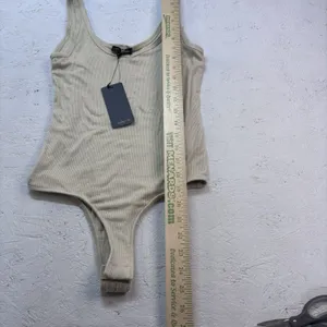 Shinestar Ribbed Tank Bodysuit Beige Nude Sleeveless Stretch Rayon Size Small thumbnail 10