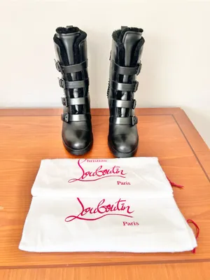 Christian Louboutin Glory mount70 Leather Spike Shearling Boots Size 39.5 RARE thumbnail 8