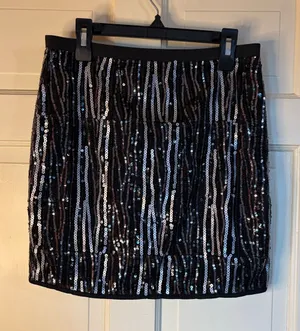 Women’s Black/Silver Sequin Mini Skirt Party Cocktail Sparkly-Size Small New thumbnail 1