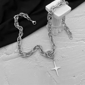 Titanium Steel Cross Star Pendant Necklace for Men Women, Punk Hip Hop Necklace thumbnail 3
