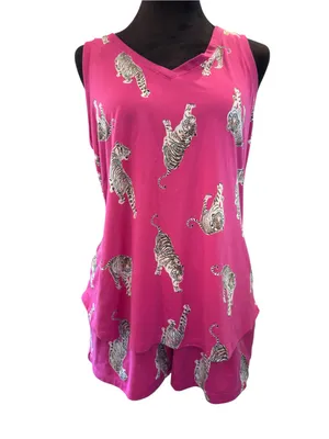 Joyspun Tiger Print Pajama Set Vibrant Loungewear Hot Pink Soft M/S Mix thumbnail 2