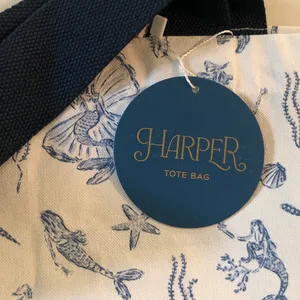 Harper nwt Mermaid Canvas Sea Life Canvas Tote - Bag Blue and White thumbnail 3