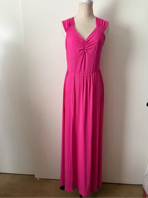 SHEIN Fuchsia Ruched V-Neck Sleeveless Maxi Dress thumbnail 3