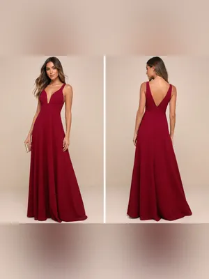 👗Lulus Burgundy Maxi Formal Dress NWT Deep V Sleeveless Gown Size M thumbnail 2