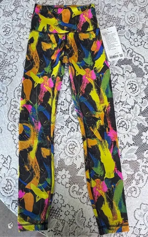 Bright Paint-Brush Print Leggings - Black Multicolor thumbnail 1