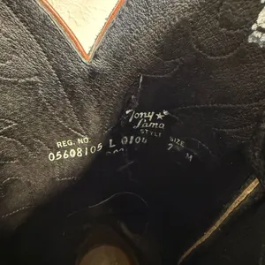Vintage Tony Lama Cognac & Black Leather Inlay Cowboy Boots Size 7 RARE thumbnail 6