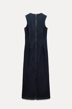 Zara Dark Blue Denim Z1975 Jean Midi Maxi Sleeveless Trendy Dress thumbnail 11
