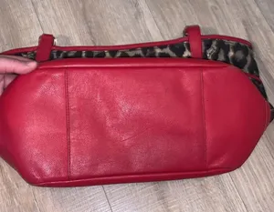 Coach Park Ocelot Leopard Print Canvas Red Leather Trim Shoulder Tote Bag thumbnail 12