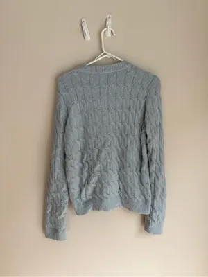 Cyrus Pale Blue Cable Knit Button Cardigan thumbnail 3