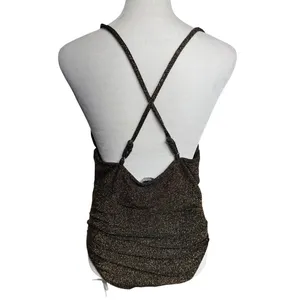 Forever 21 Metallic Bodysuit L Black Bronze Shimmer Cowl Neck NWT thumbnail 4