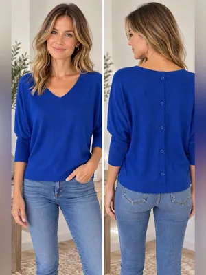Vila Milano Cobalt Blue Dolman Button Back Sweater Small thumbnail 2