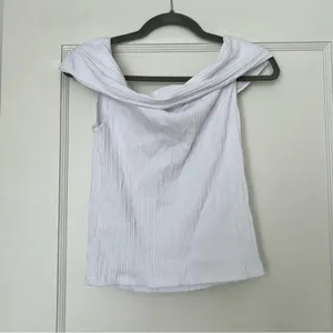 Madewell Ribbed Off-the-Shoulder Top in Eyelet White Size Small NWT thumbnail 4