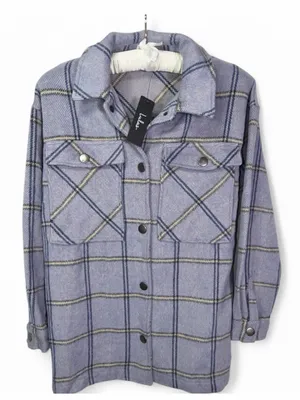 NWT Lulus Women’s Keep It Cool Blue Plaid Long Sleeve Shacket Jacket Size Small thumbnail 1