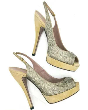 Gucci Tan Suede Crystal Slingback Peep Toe Pumps Heels Women’s EU 37.5 thumbnail 1