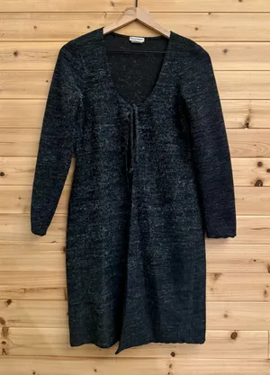Y2K Vintage Medium Mohair Blend Heather Gray Tie Open Front Cardigan Cozy Winter thumbnail 1