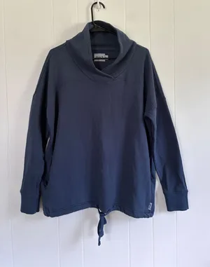 Pact Organic Cotton Shawl Collar Sweatshirt Navy Blue Medium Relaxed Pullover thumbnail 1