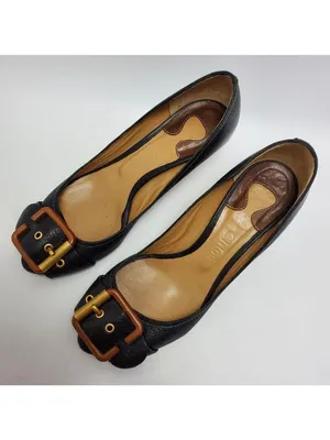 Chloe Leather Buckle Peep Toes Kitten Heels Slip On Pumps Size 37 Black thumbnail 2