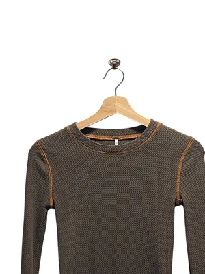 Free People Zip It Waffle Knit Thermal Top Khaki Size XS Neutral Fall Boho Cute thumbnail 7