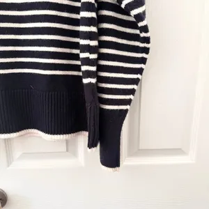 Magaschoni Black White Nautical Preppy Stripe Shoulder Button Dolman Sweater XL thumbnail 5
