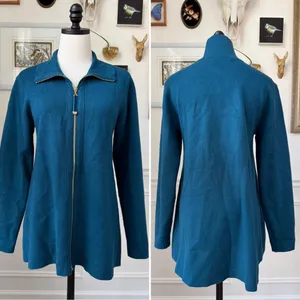 Soft Surroundings Meria Zip Cardi Womens Sweater Cardigan Teal Blue S thumbnail 2