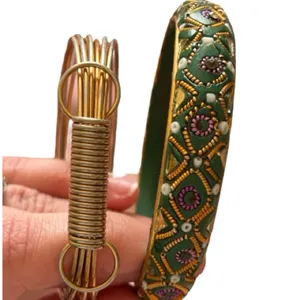 Vintage India Boho Bohemian Gold Metal Beaded Wood Bracelet Bundle thumbnail 4