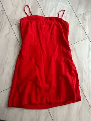 Red linen mini dress thumbnail 1