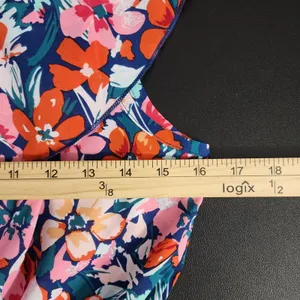 BTFBM‎ Floral One Shoulder Maxi Dress Pink Orange Ruffle Tiered Tropical Bobo L thumbnail 5