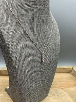 Korea Signed Silver Tone Pink Rhinestone Necklace thumbnail 5