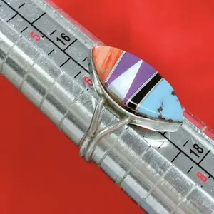 Southwest Sterling Silver Multi Stone Inlay Ring Sz 6-6.5 Signed P thumbnail 10