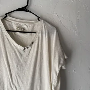 Ruff Hewn Shirt Womens Large White‎ Short Sleeve Button V Neck Pocket Casual Top thumbnail 2