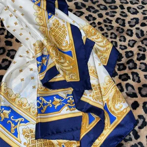 33x33 Longchamp baroque silk scarf Blue and Gold thumbnail 6