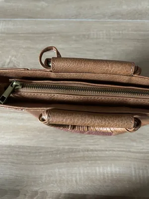 Anthropologie Tan faux Leather Woven-Accent Satchel with Strap thumbnail 8