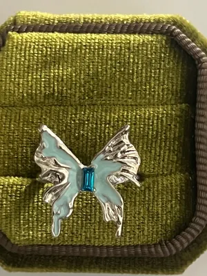 Whimsical Baby Blue Butterfly w/ Silver Accents Open Ring Size 6 NWT thumbnail 2