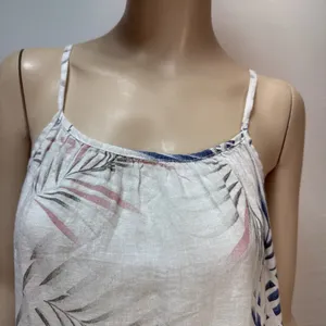Lungo L'arno Tropical Floral Linen Mini Dress‎ Sundress Size M Spaghetti Strap thumbnail 2