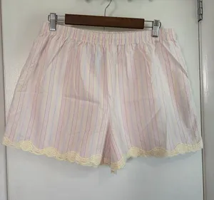 Vintage Lace Trim High Rise Boxer Shorts. Pastel Stripes. Size: XL. 100% Cotton. thumbnail 1