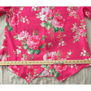 Floral V-Neck Blouse Magenta Pink Rose Print Asymmetrical Hem Top XL thumbnail 3