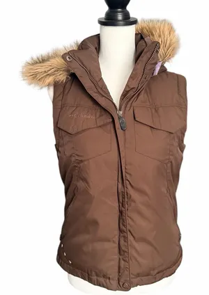 Columbia Women's Puffer Vest with Hood Brown purple Size Small thumbnail 1