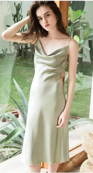 J.ING Women's Satin Draped Neck Midi‎ Slip Dress Size S Pistachio Green thumbnail 1