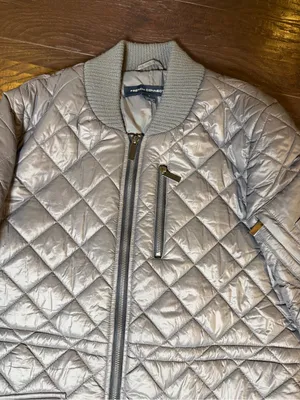 French Connection Large Silver Quilted Longline Bomber Jacket Coat thumbnail 8