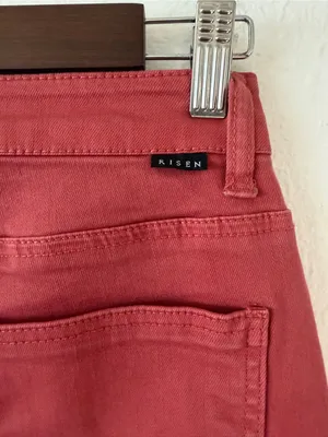RISEN Jeans Women’s 0/24 Brick Red High Rise Flare Patch Pocket Denim Pants thumbnail 4