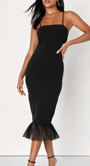 Lulus Black Ruffled Bodycon Dress thumbnail 1