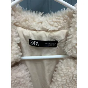 ZARA Teddy Coat Cream Sherpa‎ Fleece Button Front Oversized Jacket Women M thumbnail 2
